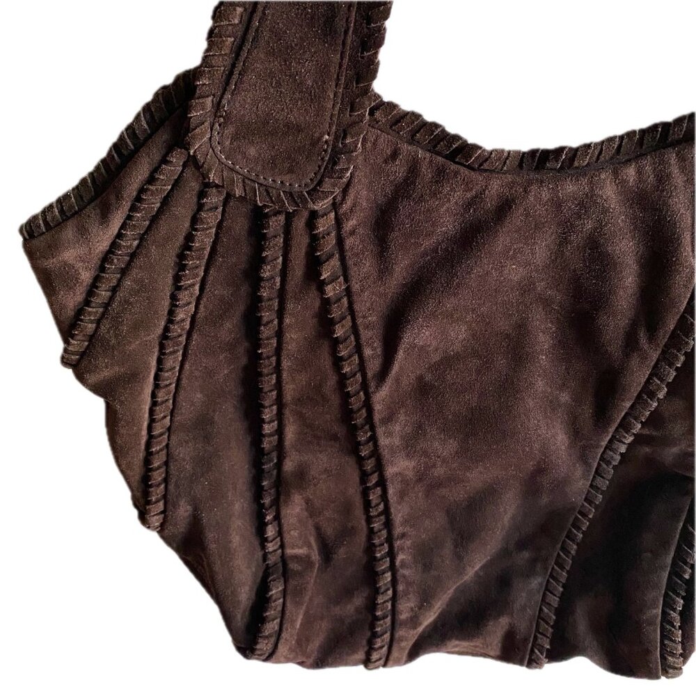 SALE ~ Vintage Kooba Hobo Suede Bag Dark Brown Suede Wide Shoulder Straps - Picture 3 of 16